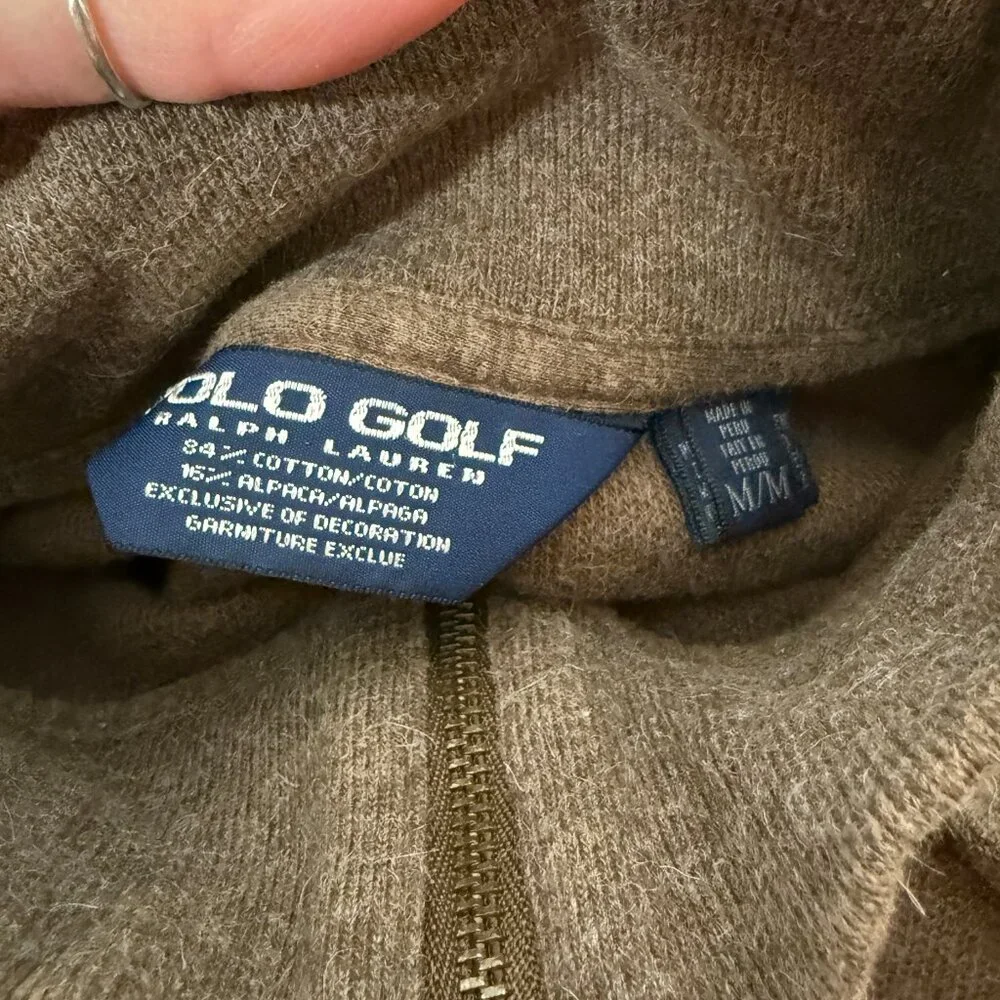 Vintage Polo Golf Ralph Lauren Brown  Long Sleeve Quarter Zip Cotton Alpaca M - Picture 5 of 7